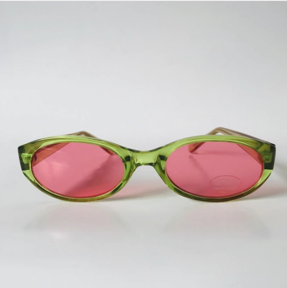 Vintage Sunglasses - Green Rounded Rim Pink Lens